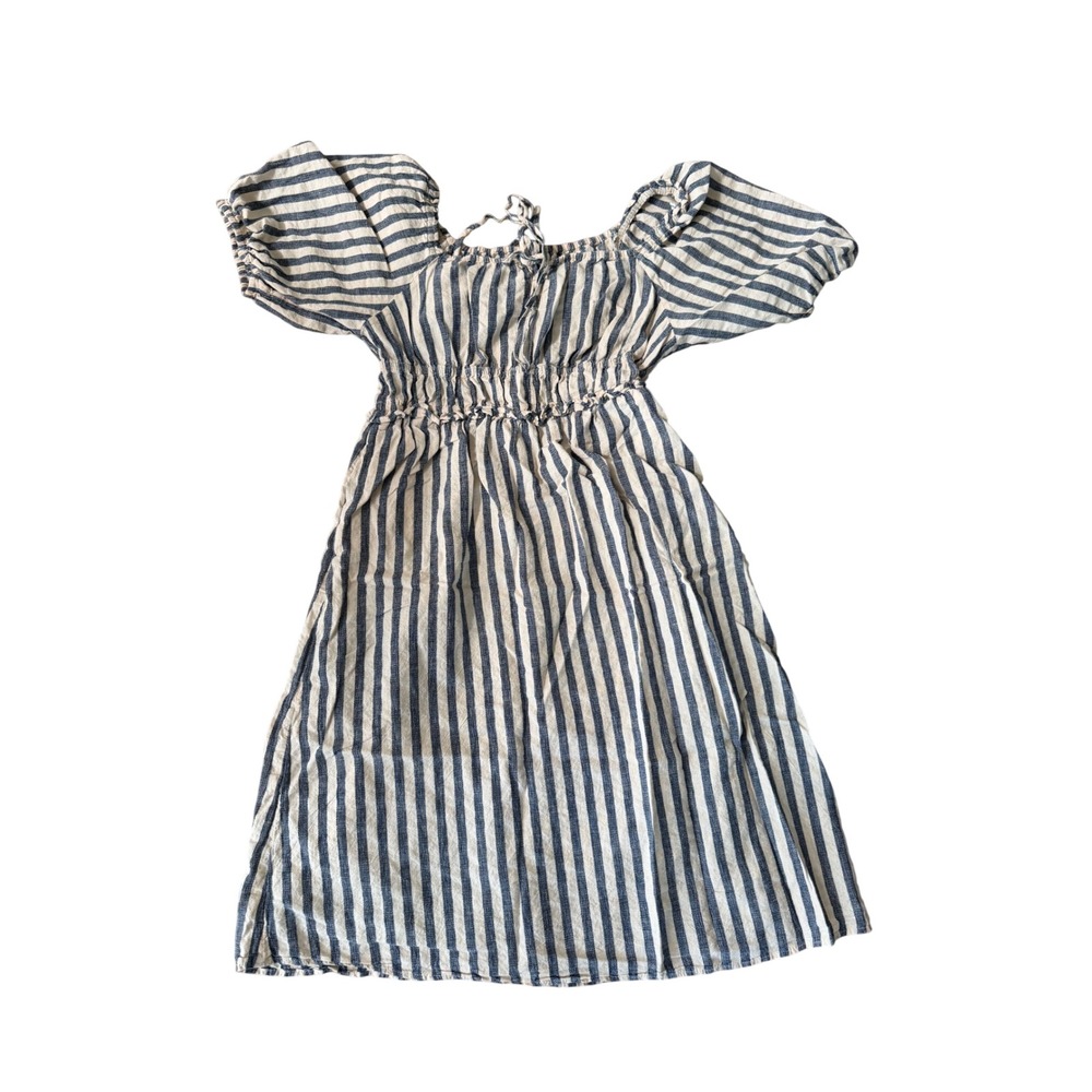 Universal Thread Blue White Striped Puff Sleeve Smocked Waist Midi Dress Medium